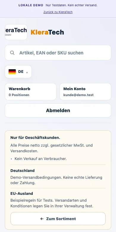 Kundenansicht der lokalen Shop-Demo auf dem Smartphone