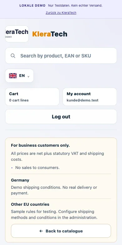Customer view of the local shop demo on a phone