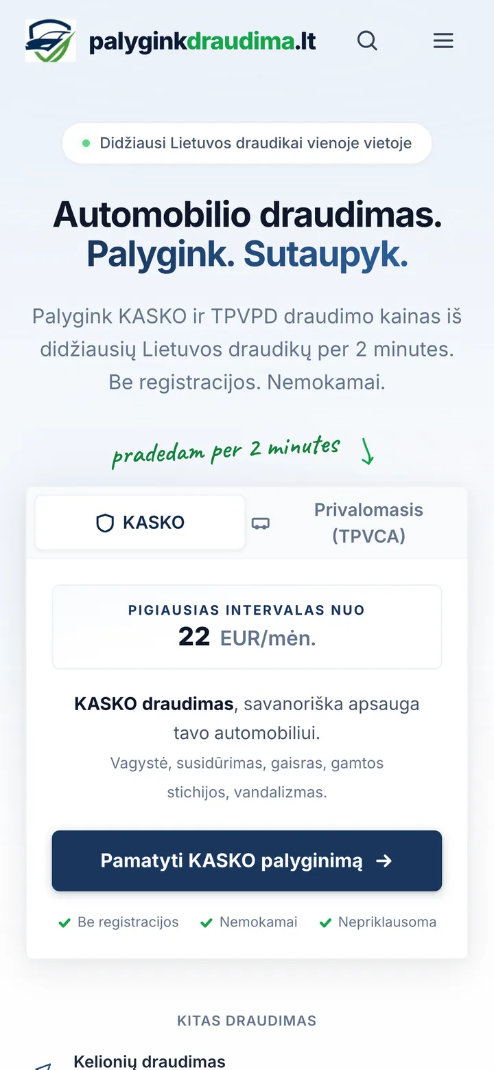 PalyginkDraudima.lt pagrindinis puslapis telefone